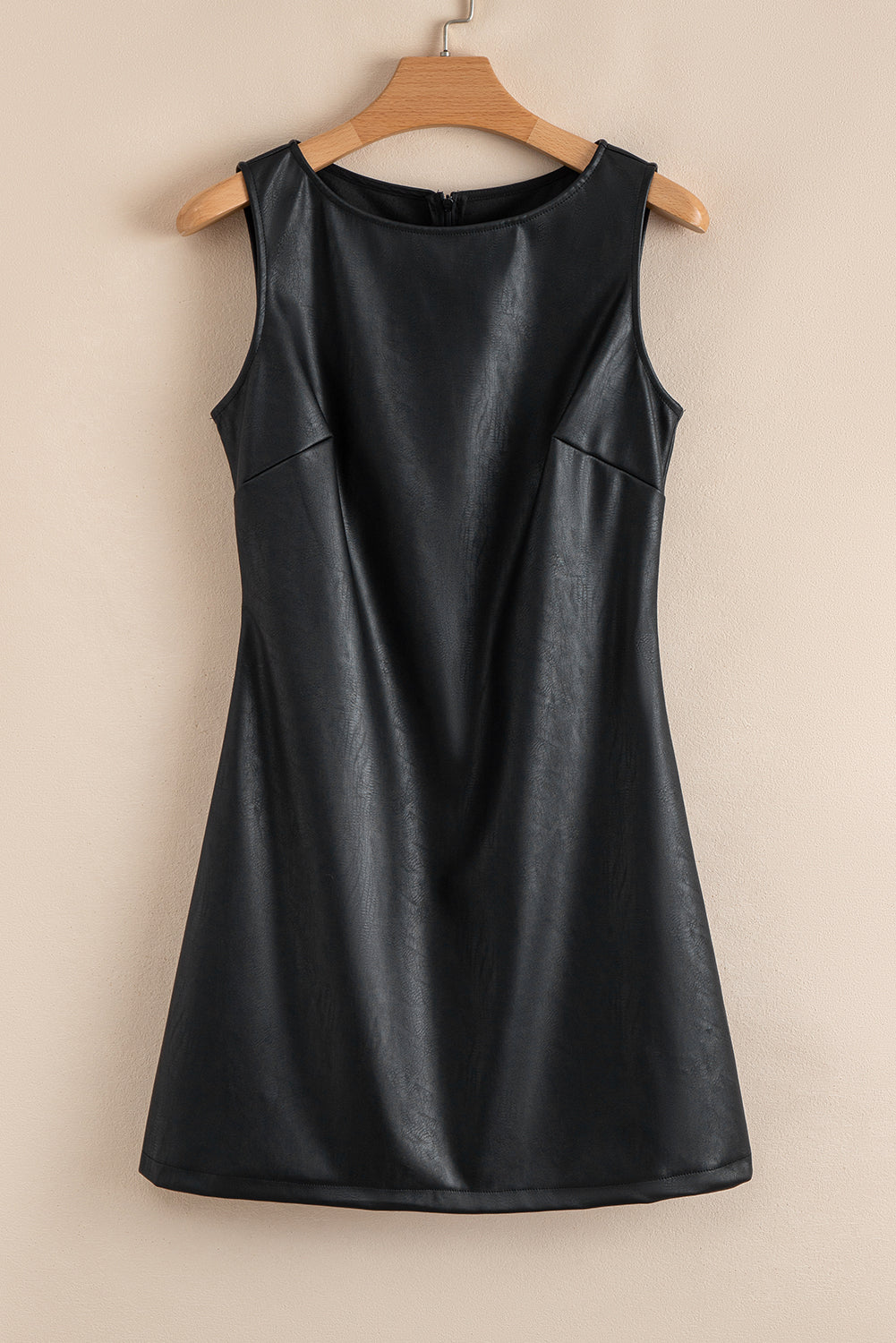 Coffee Vegan Leather Sleeveless Mini Dress