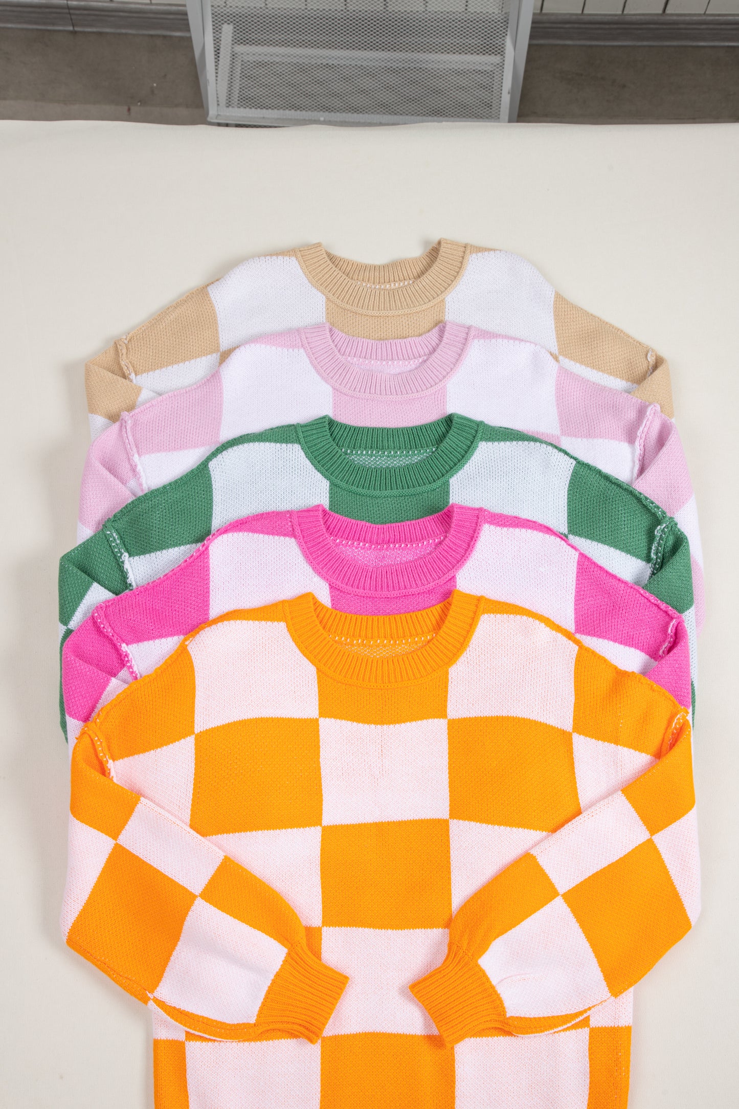 Dark Brown Checkered Bishop Sleeve Sweater