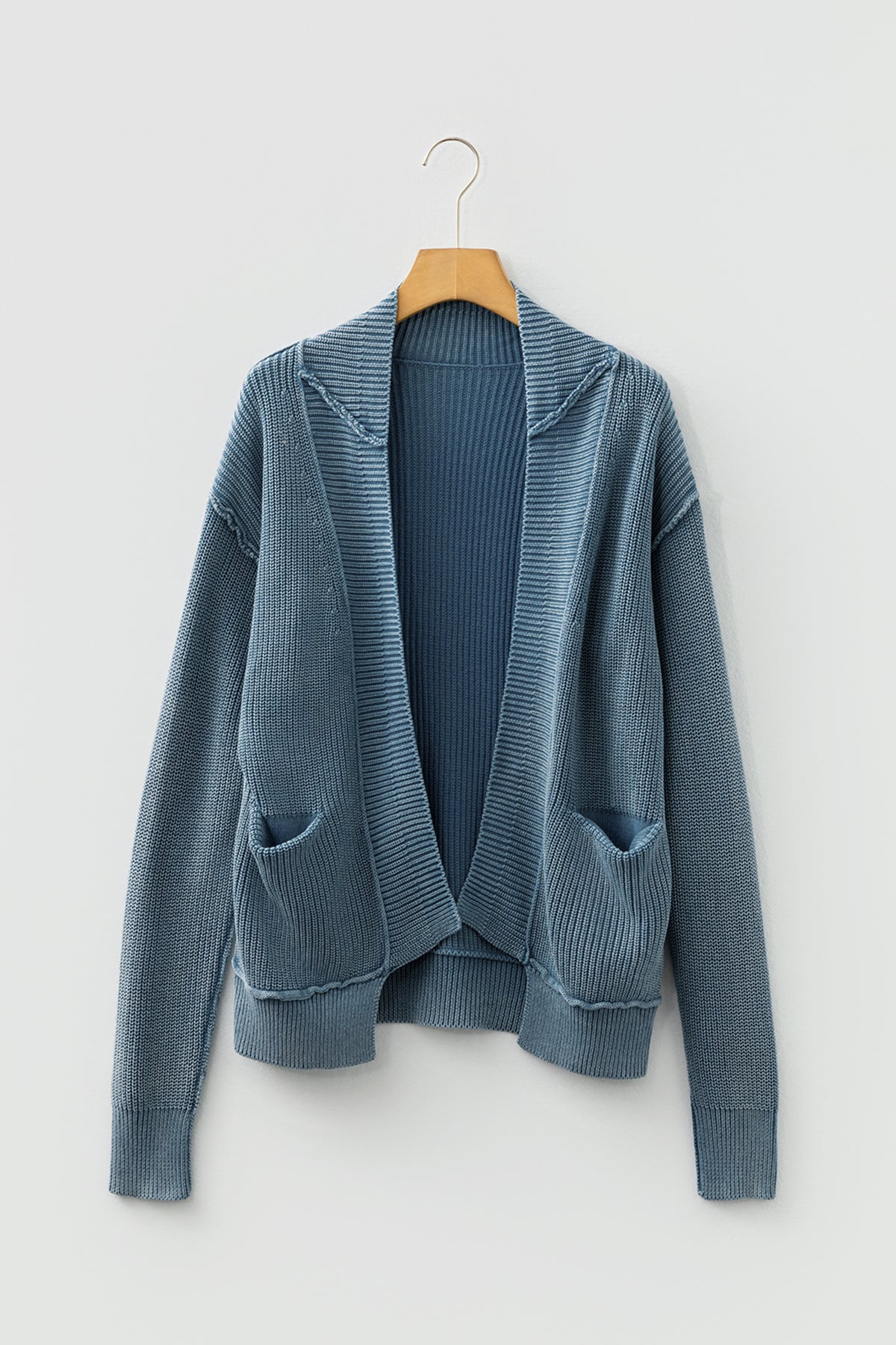 Dark Brown Mineral Wash Exposed Seam Patchwork Knit Open Sweater Cardigan