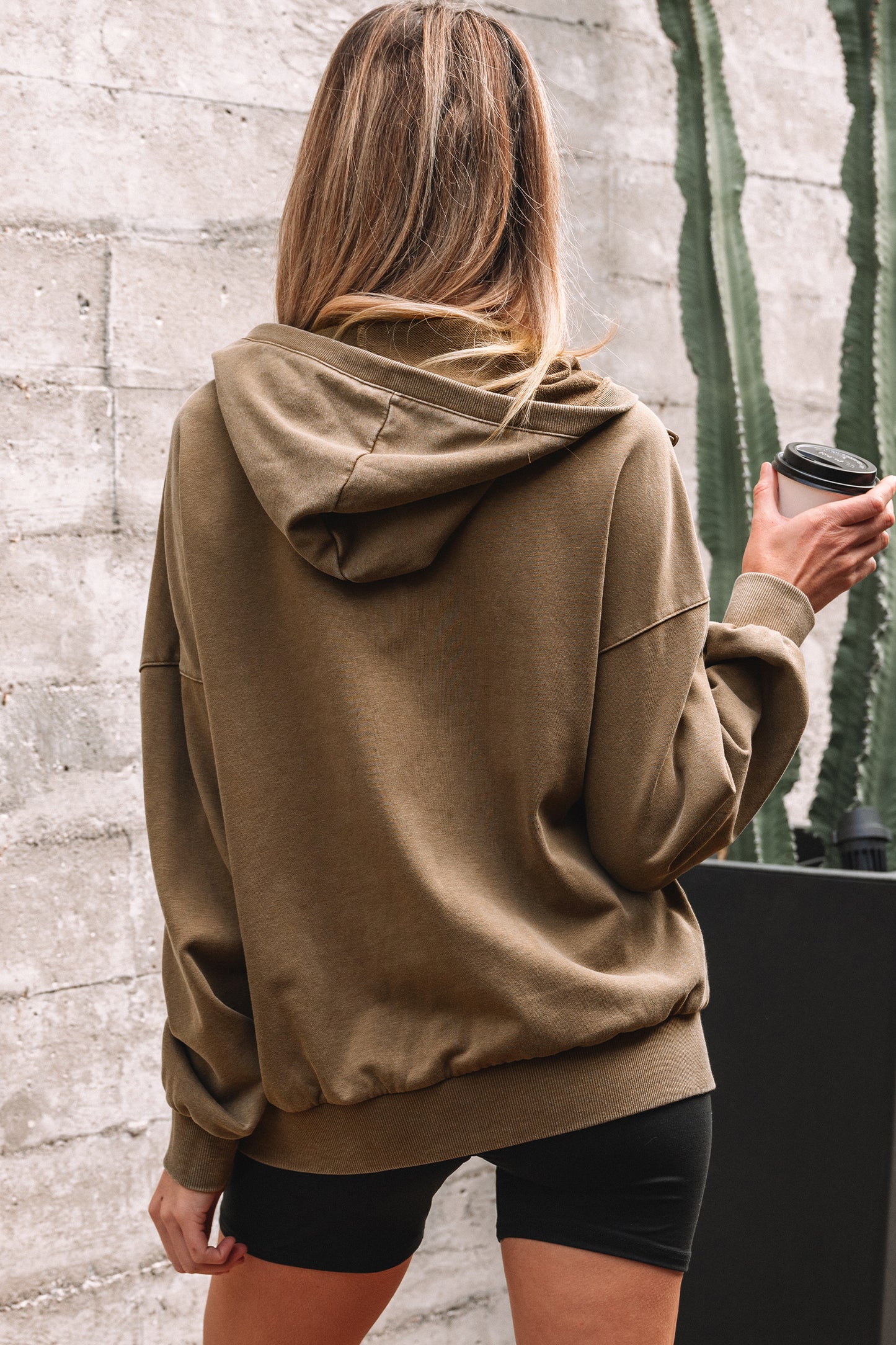 Black Half Zip Kangaroo Pocket Mineral Wash Baggy Hoodie