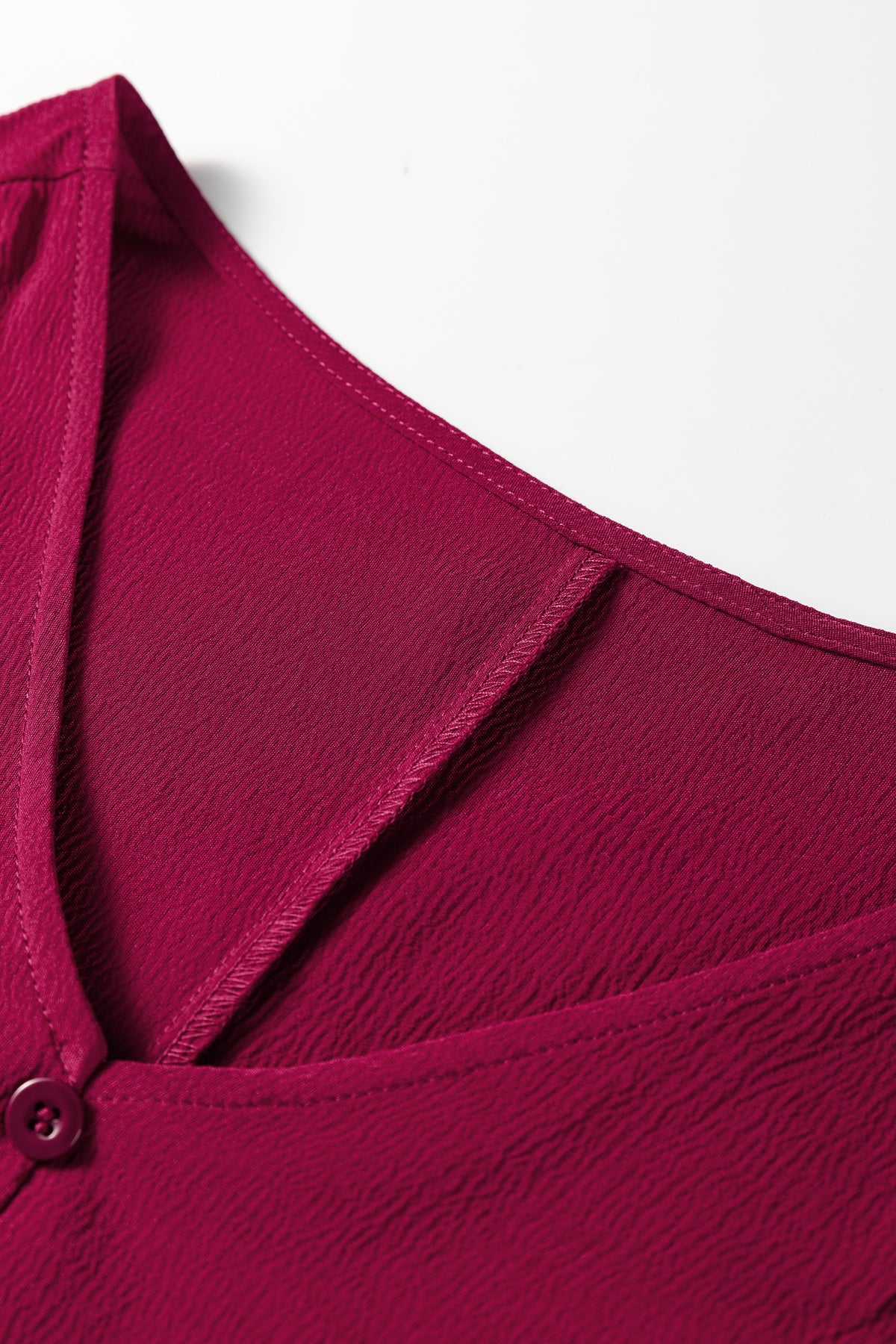 Burgundy Solid Long Sleeve Button V Neck Tiered Maxi Dress