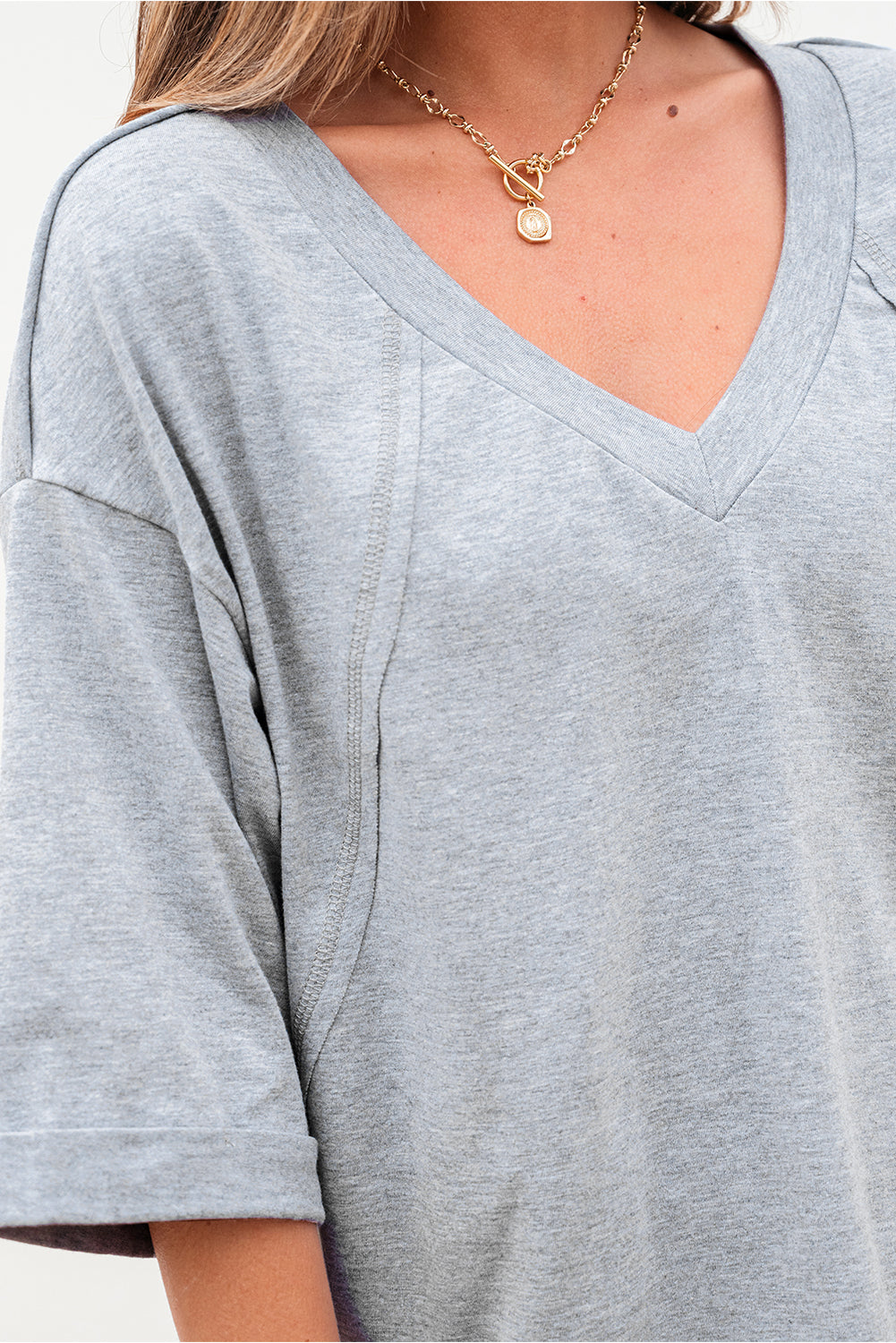 High Raglan Half Sleeve V Neck Oversized T Shirt